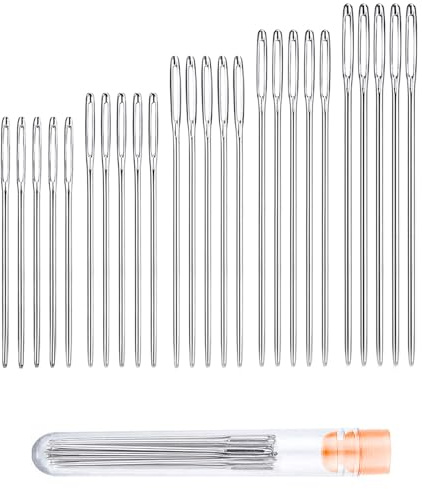 Stopfnadeln Nähen Nadeln Set 25 Stumpfe Nadeln, Großäugige Stumpfe Nadeln | Sticknadeln , Großäugige Gerade Nadeln (4,2cm ,5,2 cm,5,6cm ,6 cm, 7 cm) mit Transparenter Flasche (25 PCS)