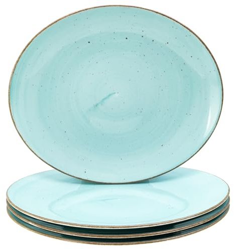 Creatable, 24747, Serie Vintage Nature, 4-teiliges Geschirrset für 4 Personen, Steakteller aus Porzellan, spülmaschinen- und mikrowellengeeignet, Made in Europe