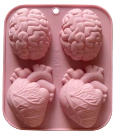 Human Heart Silicone Mold - 4-Cavity 3d Brain Molds for Handmade Epoxy Resin Crafts, Non-Stick Design with Versatile Crafting Function, Molds Tool for Soap, Clay, Jelly, Chocolate, Muffin, Pudding