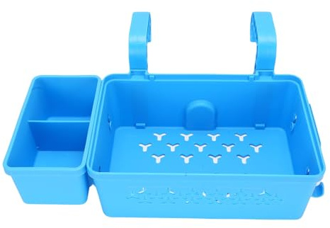 Hamwesh Poolside Storage Basket, Hanging Organizer for Pools, Above Ground Pool Accessories, Cup Holders Included, for Poolside Storage (Blue)