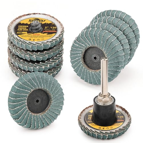 Sbestily 10Pcs 2 Curved Flap Discs Quick Change 120 Grit for Die Grinder | 1/4 Holder & Zirconia Sanding Pads for Metal, Wood, Welding & Rust. 120 Grit Abrasive Accessories, Drill & Surface Finish
