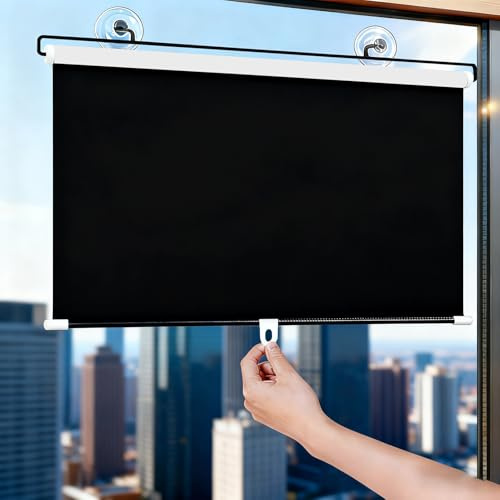 Jatwefiv Saugnapf Rollo,99% Verdunkelung Temporäre Einziehbarer Rollo,Verdunkelungsrollo Fenster Rollo ohne Bohren,B40 x L60cm Temporäre Rollos für Büro Auto