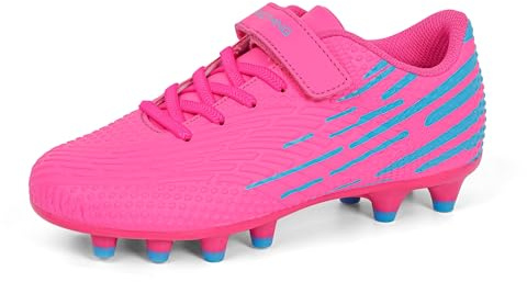 Botas de Fútbol para Niños - Zapatillas de Fútbol Infantiles con Tacos Antideslizantes y Plantilla Cómoda | para Césped Artificial y Natural - Niños y Niñas(Fucsia,39EU)
