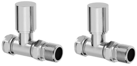 Manual Angled Towel Radiator Valve Set, 15mm Central Heating Valves for Radiators (Chrome, Straight)