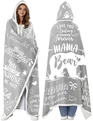 Gifts for Mum Wearable Blanket Hoodie,Present Blanket for Mums Mama Mother Gift Ideas,Mothers Day Mummy Birthday Mama Bear Blanket from son daughter or Husband inspirational Gift