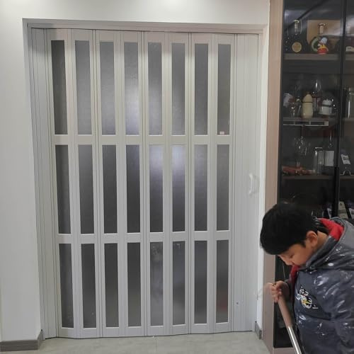 Porte Pliante, Porte coulissante étanche en PVC à Deux vantaux – Hauteur de 75 à 95, cloison Blanche avec poignées, Panneau de Porte Pliant en Acrylique dépoli, idéal pour Une Utilisation