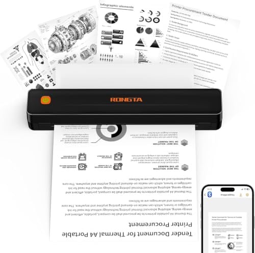 Rongta F11 Thermal Portable Printer Wireless for Travel | Bluetooth connect, Inkless, Support A4&US Letter Size, Compatible Android/iOS Phone Tablet Mac Windows Laptop