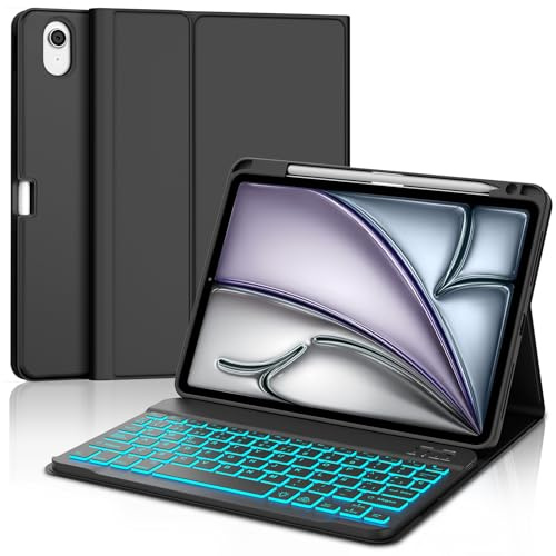 Funda Teclado para iPad Air 11 M4 2026/M3 2025/M2 2024, Retroiluminado | QWERTY Español Ñ- Retroiluminado Bluetooth Desmontable Teclado para iPad Air 11'' M2 2024/ M3 2025– Negro
