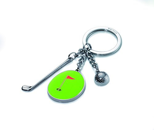 TROIKA Schlüsselanhänger ,,HOLE IN ONE - KR11-33/CH - Golf Schlüsselhalter - 3 Charms: Golfball, Golfschläger, Putting Green mit Fähnchen - Metall / Emaille - das Original von TROIKA