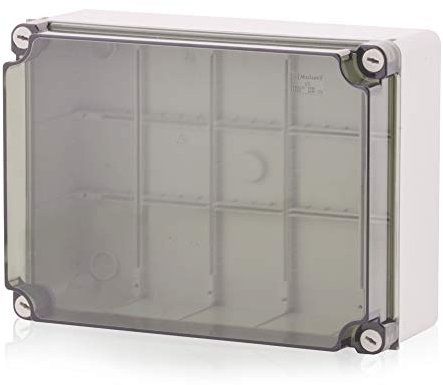 Aufputz Installationsgehäuse, Abzweigkasten Kunststoffgehäuse mit Scharnierschraube | 300x220x120mm | IP65 | Transparenter Deckel Verteilerkasten Leergehäuse Industriegehäuse, Abzweigdose