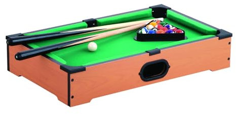 Mister Gadget MG2017 Jeu de table Billard Avec 2 queues 16 boules 1 triangle et 1 craie bleue Bois plastique et textile Marron vert et multicolore H10 x 31 x 51 cm