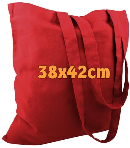 Cottonbagjoe 10 Stück Baumwolltaschen Rot | 38x42 cm | unbedruckt | lange Henkel | ideal zum Bedrucken & Beplotten | Öko-Tex zertifiziert