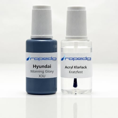 Lackstift Set passend für HYUNDAI X3U MORNING GLORY 20ml + Klarlack 20ml | Wasserbasislack wie vom Lackierer, nach Original-Farbcode gemischt, Pinsel im Deckel, für Steinschlag und Kratzer