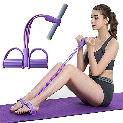 JOJYO Pedal-trainingsgerät,Sit Up Trainingsgerät mit 4 Tubes Elastische Zugseil Zugseil Bauchbein Oberschenkel Arme Muskeln Bauch(Lila)