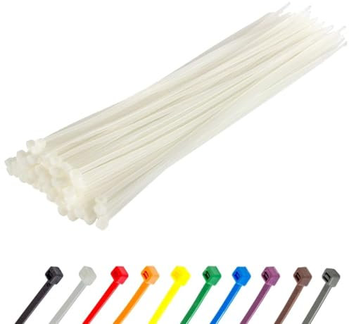 GTSE Kabelbinder, 30,5 cm, weiß/transparent, 100 Stück, 18 kg Stärke, UV-beständige lange Nylon-Kabelbinder, selbstsichernde, 30,5 cm Kabelbinder