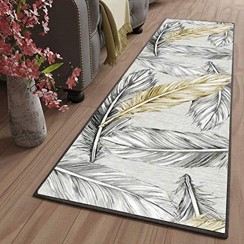 LYYK Badematte Weiß Golden Feder Meterware Waschbare rutschfest Polyester schmutzresistent Badteppich Badvorleger für Wohnzimmer Schlafzimmer Küche Flur Brücke, 40x200cm Color15