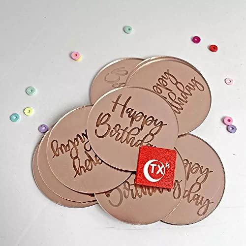 6 Pack Happy Birthday Cupcake Topper 2 Inches Round Disk Gold, Rose Gold & Silver Acrylic Cake Topper Laser Cut Party Decoration (Rose Gold x 6)
