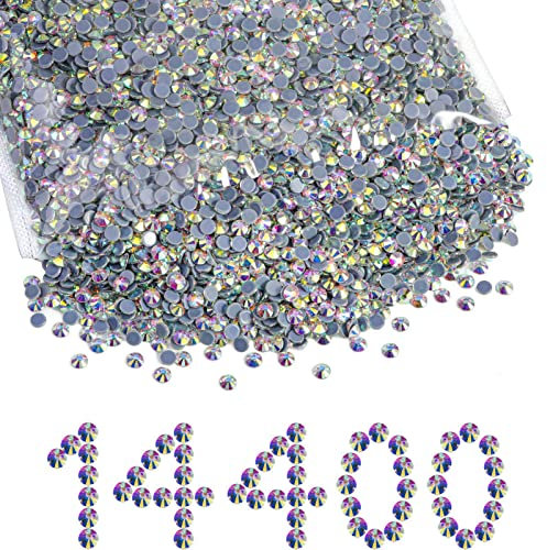 Beadsland Hotfix Rhinestones Bulk, 14400Pcs Crystal Hot Fix Rhinestones for Crafts Clothes DIY Decoration, Crystal AB, SS10, 2.7-2.9mm