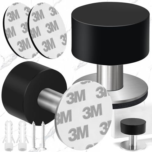 Weploda Türstopper Wand, 2 Stück Türstopper, Türstopper Boden, Edelstahl Stahl Türstopper Wand, 1,49 x 1,49 Zoll, Doppeltürstopper Mit Schalldämpfer (schwarz)