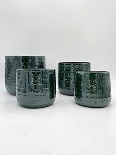 Handmade Emerald Green Patterned Ceramic Pot, Eye Cather Planter, House Plant Pot,, large plant pot (Green D15cm)
