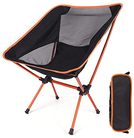 Diealles Shine Chaise de Camping Ultra Légère Pliable avec Sac de Transport pour Pêche, Randonnée, Barbecue et Plage-Orange