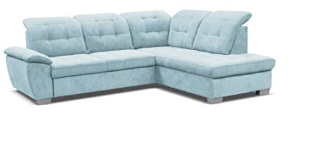DomiMeble Ecksofa Lotta 258 x 212 x 108 cm - modernes Sofa, bequem mit hochelastischem Schaumstoff, mit Bettkasten, mit Schlaffunktion, angenehm anzufassendes Veloursmaterial (rechte Seite, Blau)