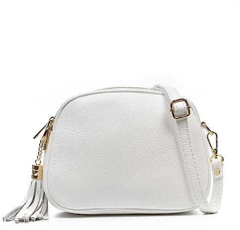 FIRENZE ARTEGIANI. Aliminusa Umhängetasche für Damen, echtes Leder, 22 x 9 x 16 cm, Farbe: Weiß