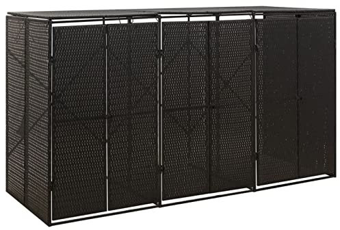 Homgoday Mülltonnenbox für 3 Tonnen Mülltonne Müllbox Mülltonnenverkleidung Müllcontainer Gerätebox Mülltonnenbox Mülltonnenabdeckung Schwarz 207x80x117 cm Poly Rattan