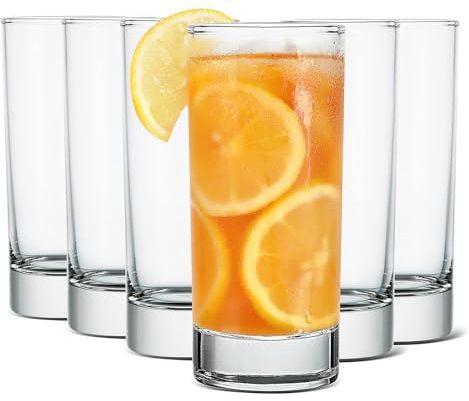 LYCN 6 Pack Clear Drinking Glasses, 7oz/200ml Tall Juice Glasses, Highball Tumbler Stackable Water Glassware Set for Soda, Lemonade, Beverage, Milk, Whisky, Cocktail