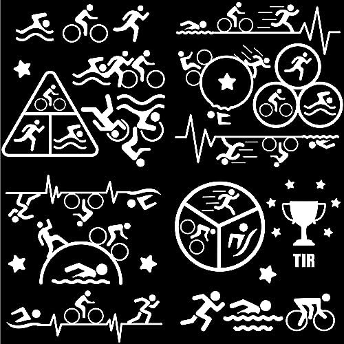 GORGECRAFT 4 Stile Triathlon-Aufkleber Schwimmen Radfahren Laufen Tri-Triathlon Herzschlag-Trophäen Sportwagen-Aufkleber Selbstklebender Reflektierender Auto-Aufkleber Kofferraum-Logo-Aufkleber
