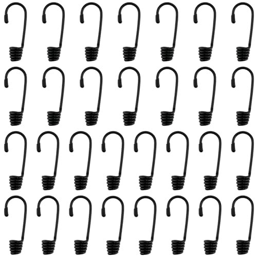 YIXNSW 30 Ganci a Spirale di colore nero, 6,5 mm, con gancio, per Rimorchi, Camion, Barche, Motocicli, Biciclette, Pratico Kit per Corde Espansori, Elastici, Coperture