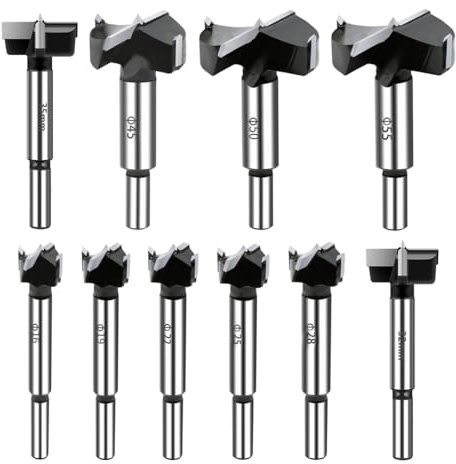 BeQell 10PCS Forstner Drill Bit,Carbide Tipped Forstner Bit for Hard Wood, Wood Drilling Hole Saw Set Woodworking Hinge Cutter Tool Kits for Wood Plastic Plywood