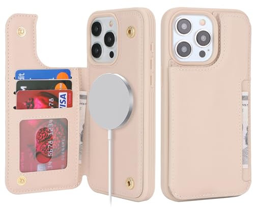 SailorTech for iPhone 12 Pro Max Case with Credit Card Holder Magsafe, iPhone 12 Pro Max Phone Leather Case for Women Compatible mag safe Card Slots Durable Shockproof Wallet Case - Beige