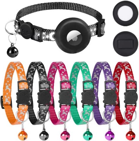 8PCS Airtag Katzenhalsband mit Glöckchen, Katzenhalsbänder mit Schnellverschluss, Reflektierend, mit Sicherheitsschnalle, Verstellbar 20,3–34,5 cm, Passend für Alle Hauskatzen, Welpen, Zubehör (Star)