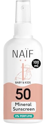 Naïf Mineralisches Sonnenschutzspray - für Baby & Kind - LSF 50 - Spray ohne Octocrylene - UVA und UVB Schutz - Wasserresistent - Dermatologisch Getestet - Ohne Mikroplastik - 100 ml