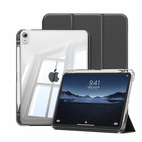 JKSML Hülle für iPad (A16) 11./10. Generation (2025/2022) 11/10,9 Zoll | 2 in 1 Abnehmbare Hülle mit Stifthalter, Hart PC Transparent Rückseite, Touch ID & Auto Schlaf/Weck (Schwarz)