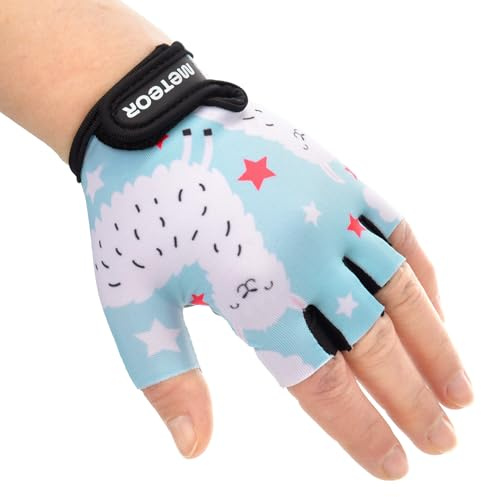 meteor Gants de Vélo Enfant Demi-Doigts Antidérapants Respirants Antichoc, Réglables pour Garçons et Filles, VTT, Cyclisme, Trottinette, Mitaines de Sport Été