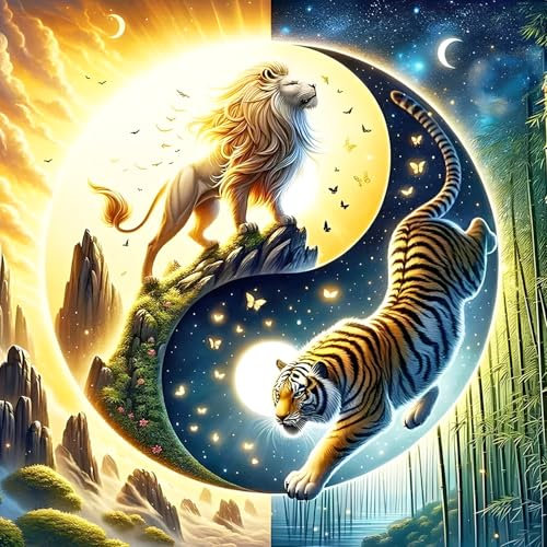 QQYRHN 5D Löwe und Tiger Diamond Painting Kit für Erwachsene Anfänger Tai Chi Diamant Kunst Kits Vollständiges DIY Yin und Yang Diamantstickerei-Set Perfekt zur Entspannung und Dekoration 30x30 cm