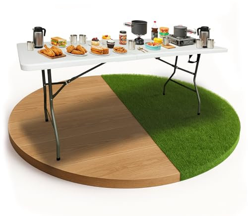 Build Rapido 6ft HDPE Folding Table – Heavy Duty, Portable Fold-in-Half Plastic Table with Handle for Camping, BBQ & Events