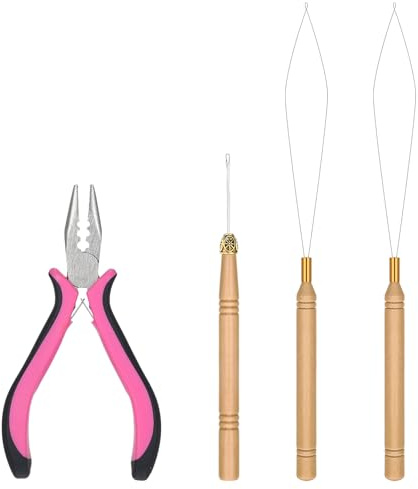 Classicseali 4 Stück Haarverlängerung Zange, Bonding Zange zum Entfernen, 3 Loch Microring Zangen, Nano Haarverlängerungswerkzeug, Extensions Zangen mit Zughaken und Perlenvorrichtung