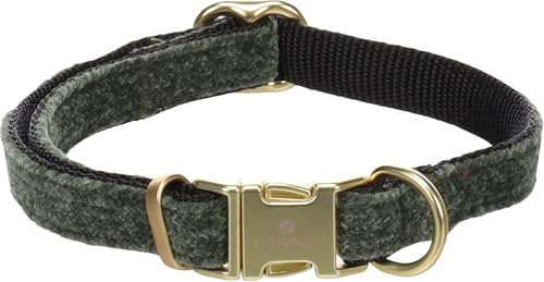 Halsband Hund - hundehalsband - Flamingo Saba Nylon mit Velvet Grün S | 30-45cm x 15mm x 3mm