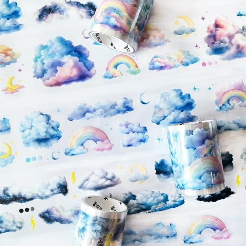 3 Rolls Ta Merry Scrapbook Zubehör Stickers Set for Decorative | Cloud Themed PET Washi Tape Scrapbooking Aesthetic Aufkleber for Bullet Journal,journaling ,Notebook