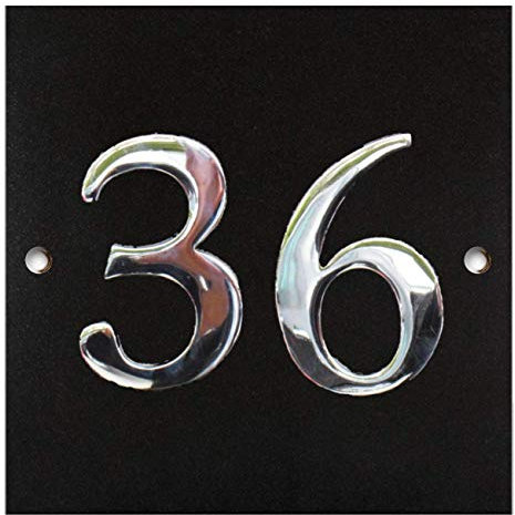 Large Black Granite & Chrome House Number Plaque - 1 to 99 Available