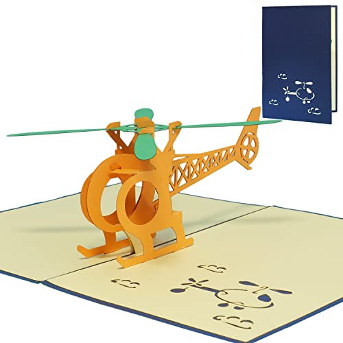 LINPOPUP®, LIN17077, Pop Up Karte Hubschrauber, Reisegutschein, Geburtstagskarten, Pilot Führerschein, 3D Pop Up Karte Helikopter, N148