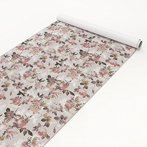furnitureliner Apalis Klebefolie - Vintage Blumen-Muster mit Rosen - Selbstklebende Folie 50 x 50 cm