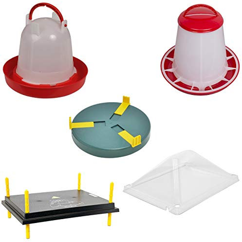 VOSS.farming Kükenaufzucht Komplettset für bis zu 45 Küken, 40x50cm Wärmeplatte und Abdeckung + Tränke + Futterautomat + Tränkenwärmer, effiziente Heizleistung, robust, Aufzucht Küken Frostschutz