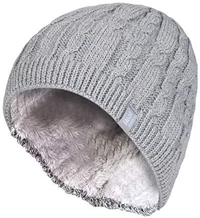 HEAT HOLDERS - Womens Ribbed Cable Knit Fleece Lined Thermal Winter Knitted Beanie Hat (One Size, Light Grey (Alesund))