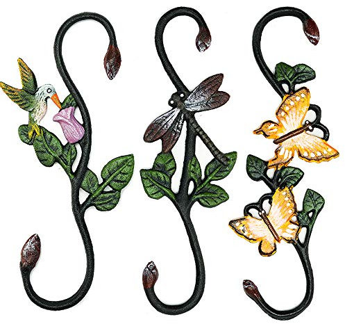 Sungmor Robuste große S-Haken aus Gusseisen,3 Stück, bemalter Haken, für drinnen und draußen, Gartenarbeit, Pflanzenhaken, Vogelfutterstation, tolle S-förmige Haken zum Aufhängen für Zuhause