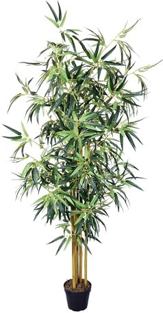 AMERIQUE Kunstpflanze aus Bambus, mit 6 schwarzen Stämmen, in Topf, echte Touch-Technologie, 6 Stiele und 996 Blätter, Grün