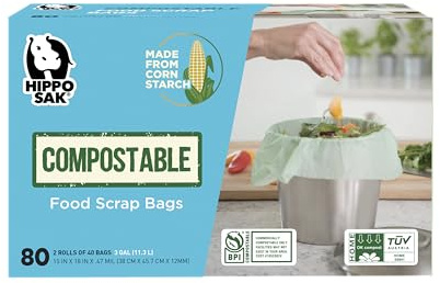 Hippo Sak Compostable Small Food Scrap Bags, 80 Count